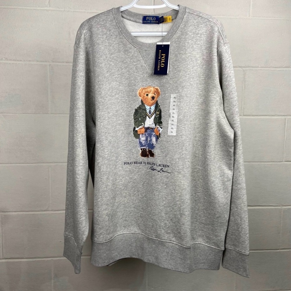 Ralph Lauren Gray Crewneck Sweater with Bear Design